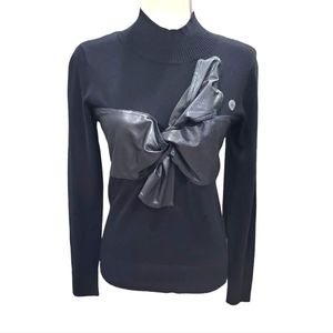 NWT New York Company women's 3D faux leather deco sweater, XS, black rare